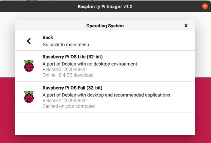 Select Raspberry Pi OS Full (32-bit)
