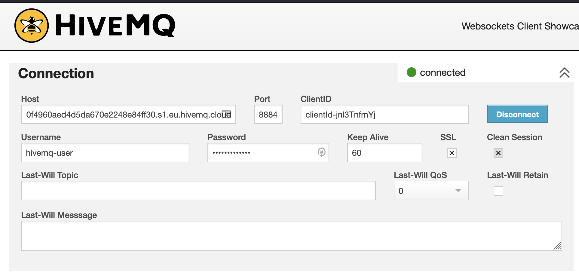 HiveMQ WebSocket tester