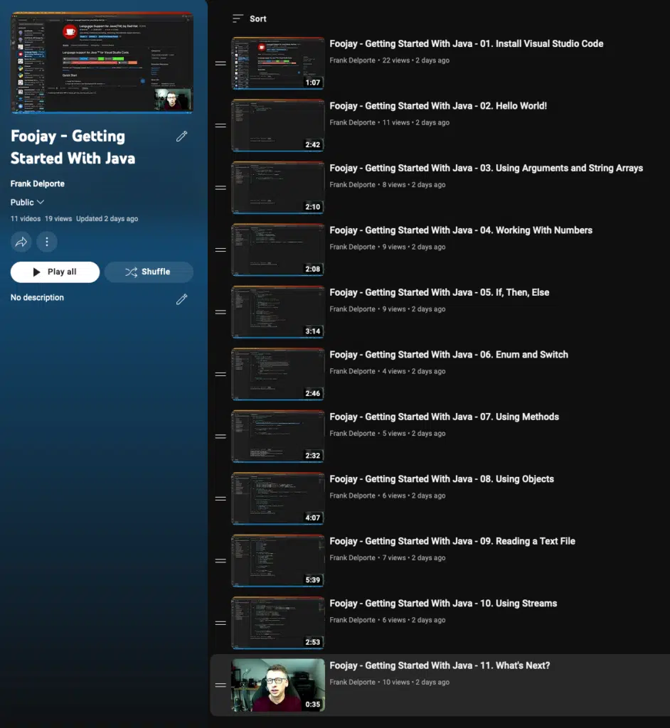 Screenshot of the YouTube playlist
