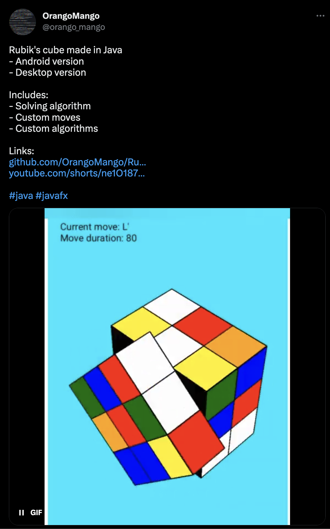 Screenshot of tweet with Rubik's Cube