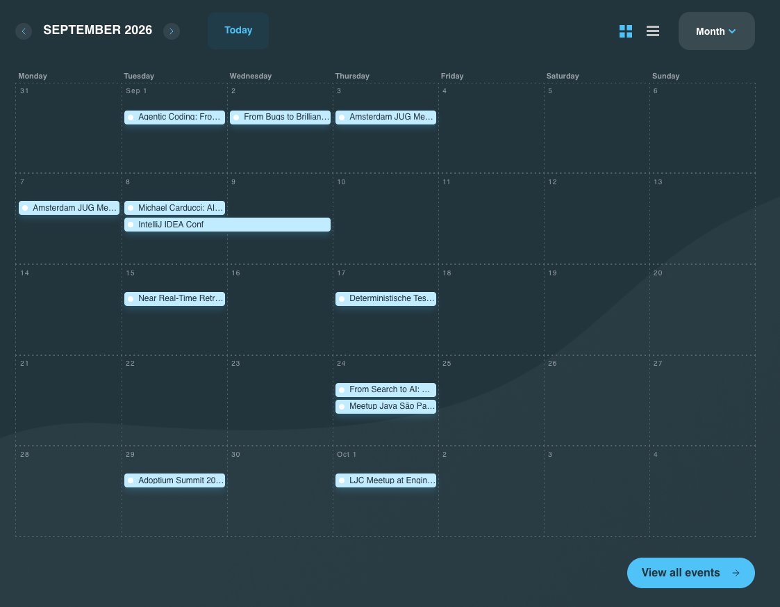 The old calendar, 11 entries, each one typed into WordPress by hand