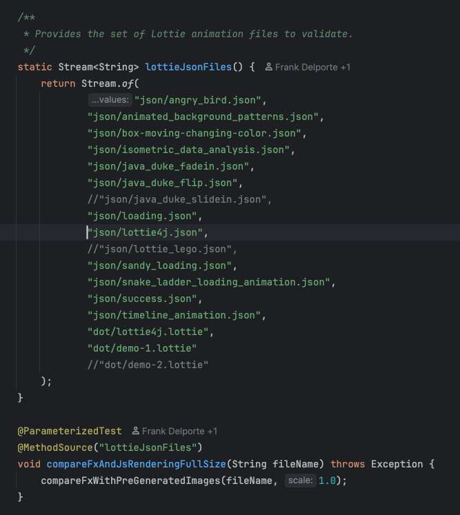 List of files used in the unit test