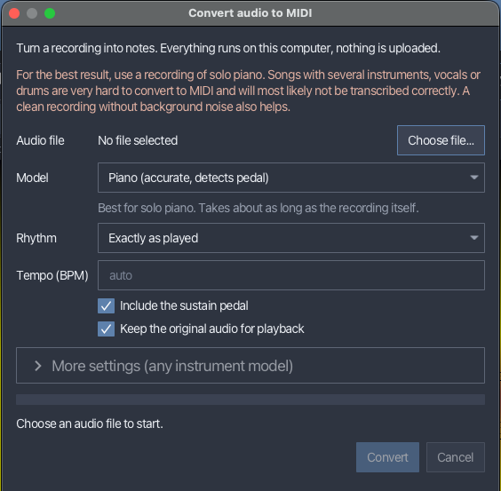 Convert audio to MIDI