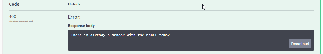 Posting error in Swagger when a sensor already exists