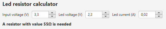 Calculated resistor value for a LED calculated with a JavaFX application